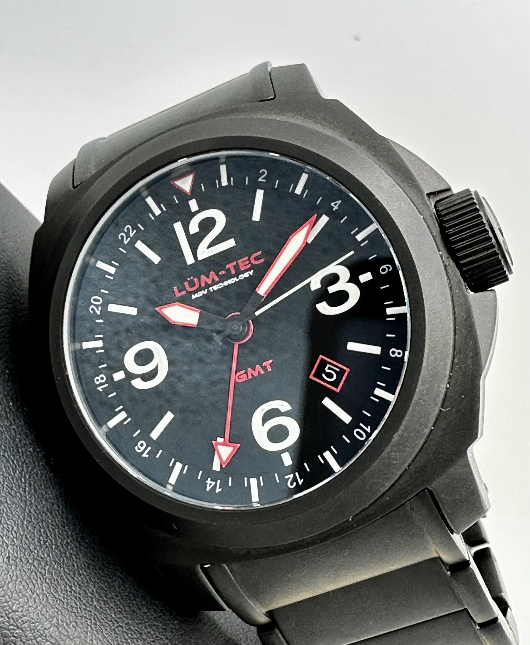 Lum-Tec M59 GMT Swiss Quartz Black PVD Stainless Steel Black Dial