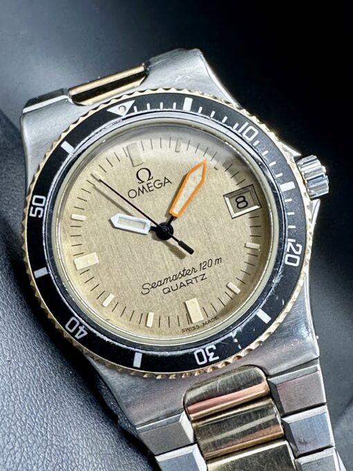 Vintage Omega Seamaster 120m 2-tone Swiss Quartz Gold Dial Circa