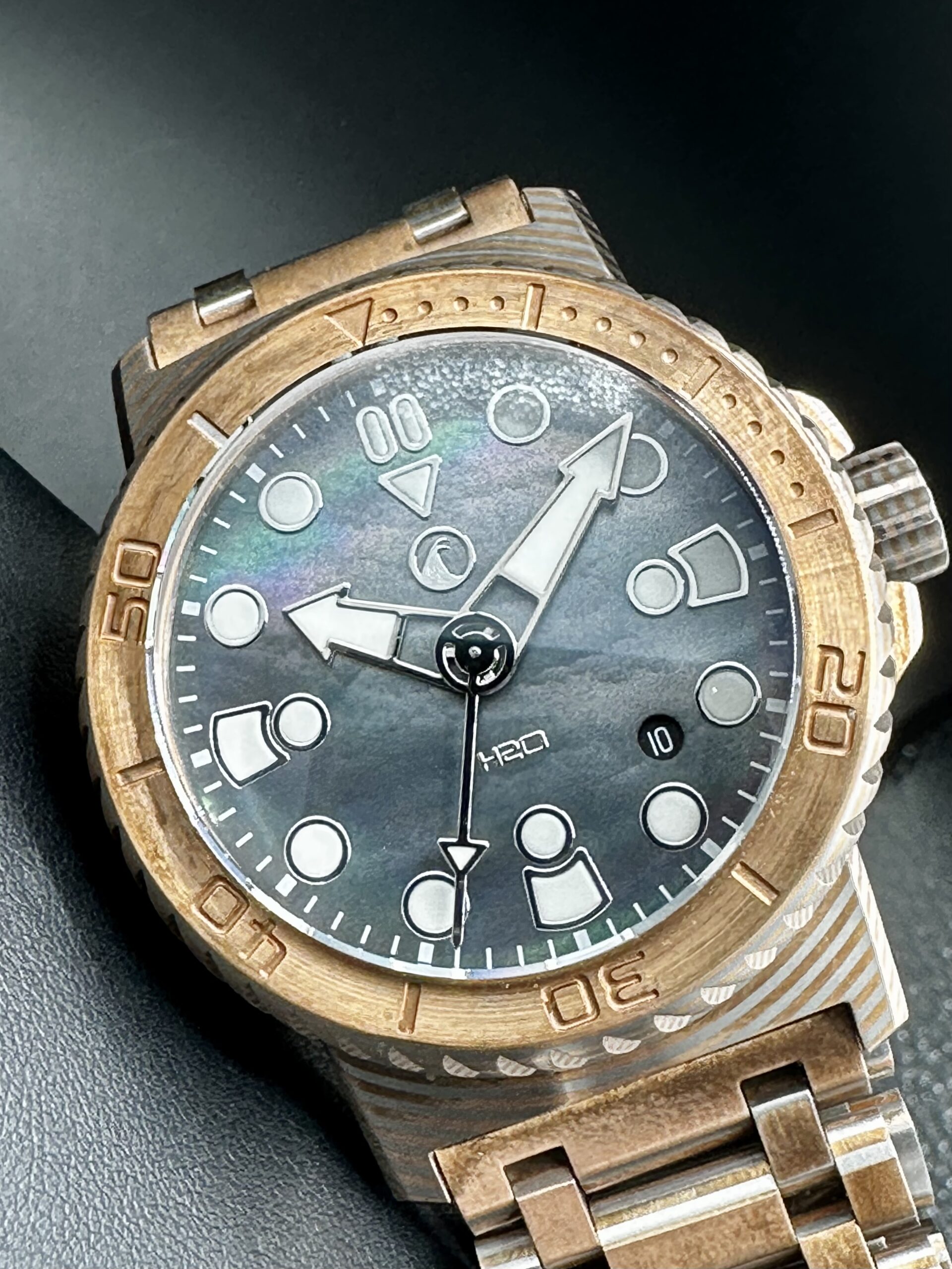H2O HELBERG KALMAR 2 MOKUME GANE turbine BRACELET Mother Of Pearl