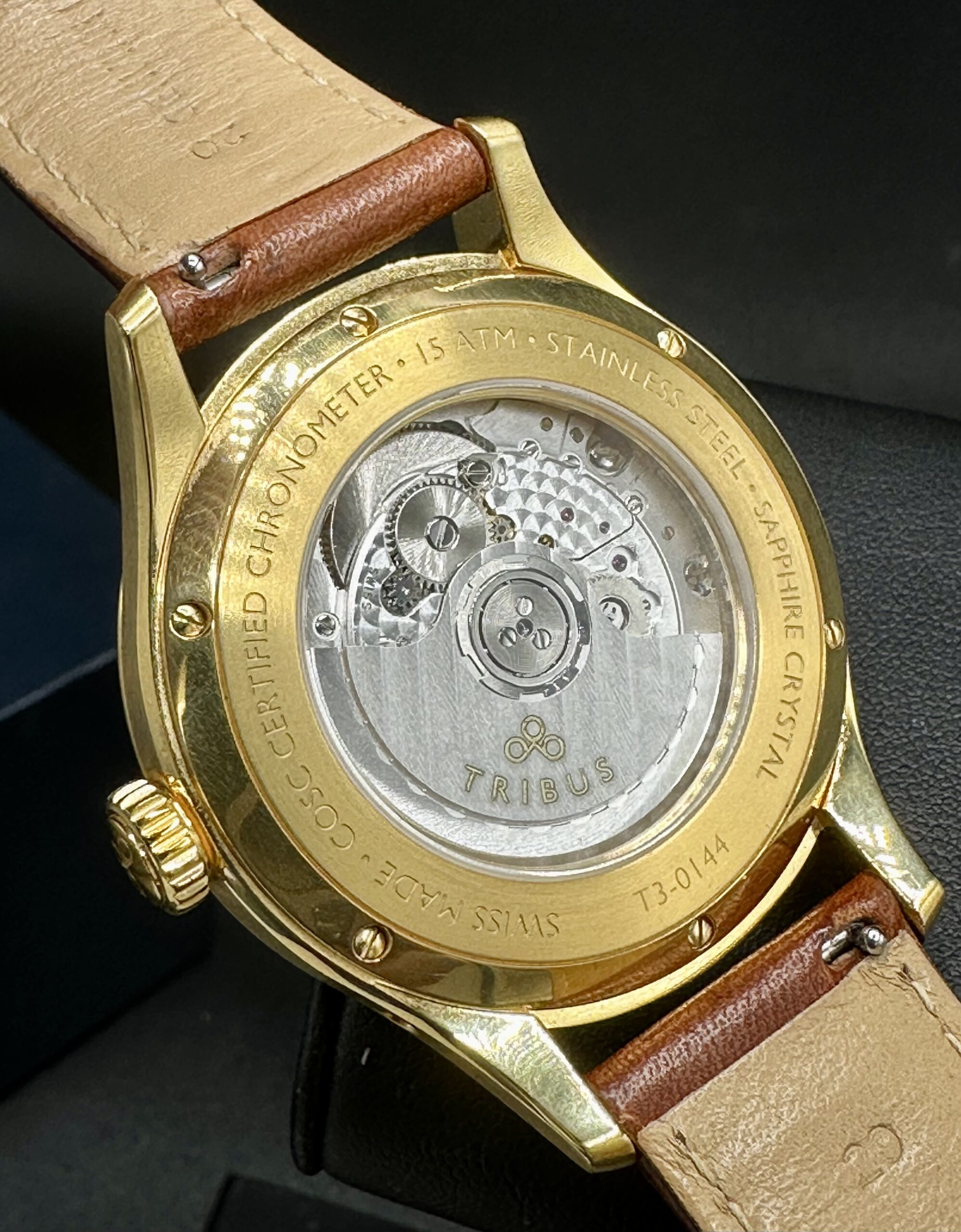 TRIBUS TRI-03 Power Reserve GMT COSC Swiss Automatic Gold PVD