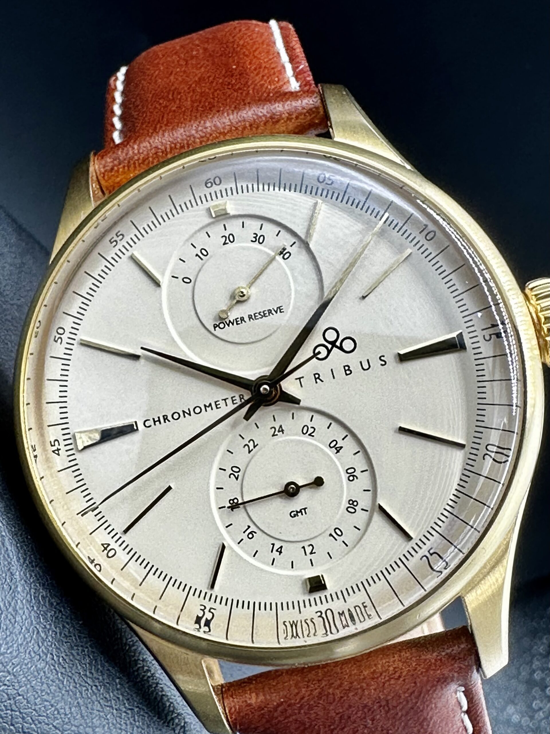 TRIBUS TRI-03 Power Reserve GMT COSC Swiss Automatic Gold PVD