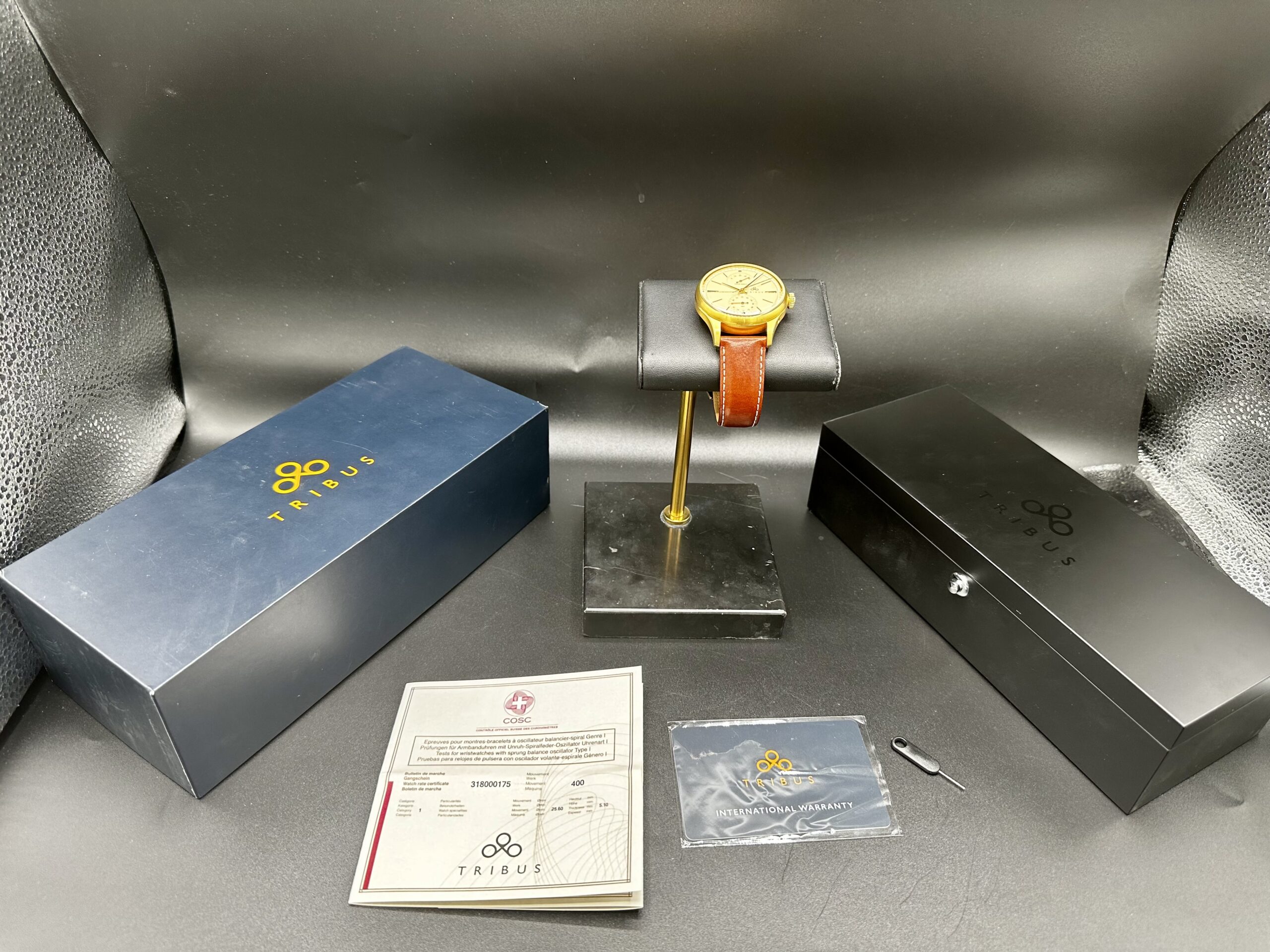 TRIBUS TRI-03 Power Reserve GMT COSC Swiss Automatic Gold PVD