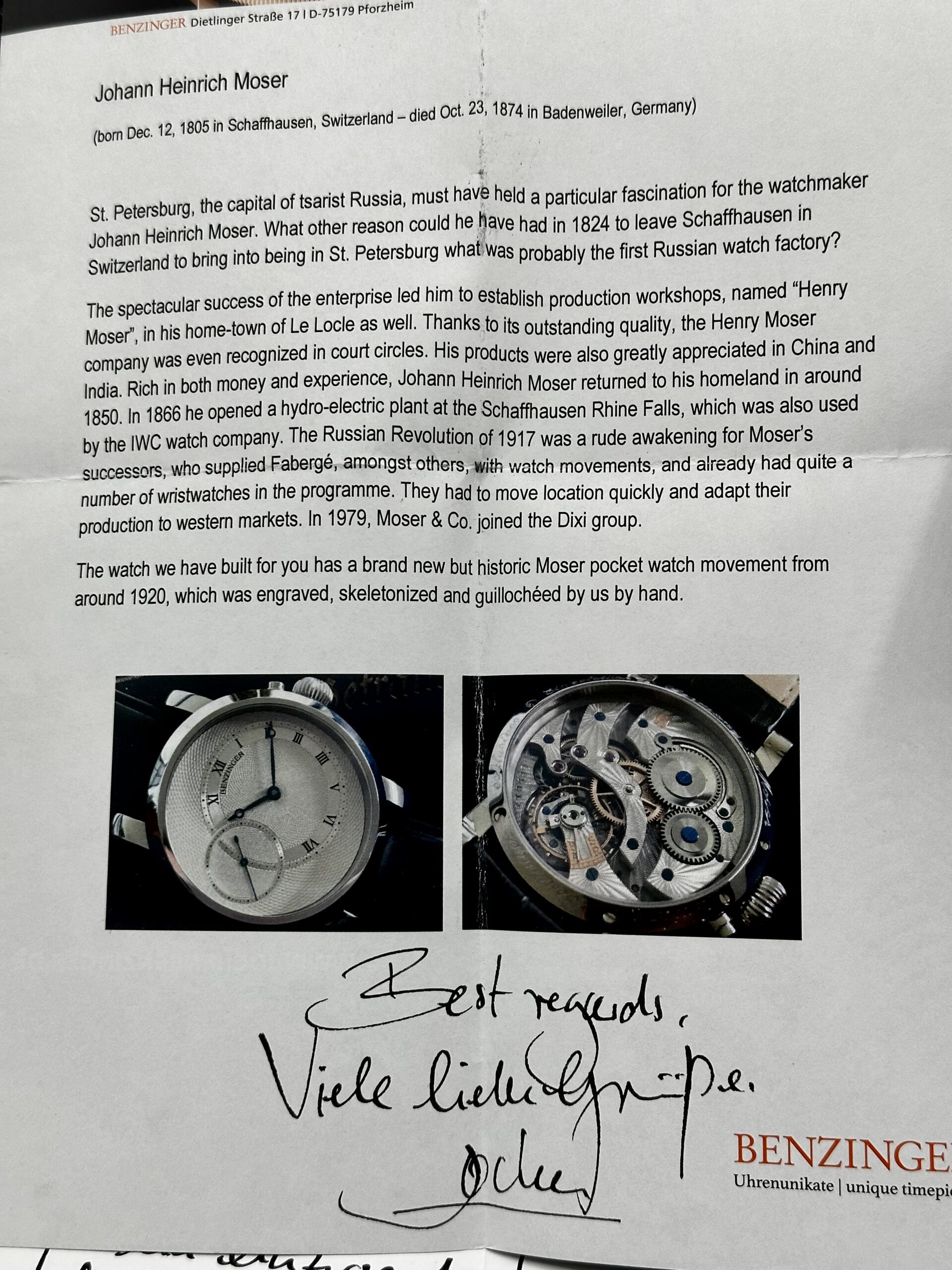 JOCHEN BENZINGER SUBSCRIPTION REVERSE MOSER 1/1 UNIQUE HAND