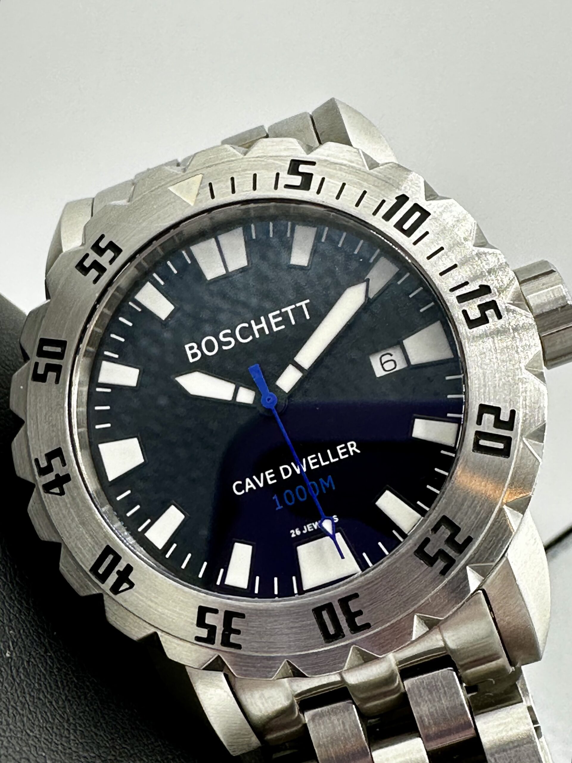 【超目玉】 45mm Dial Black Dweller Cave Boschett Stainless 1000m Steel 3針＋カレンダー