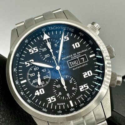 Maurice De Mauriac Pilot Chronograph BLACK 42mm SWISS AUTOMATIC Day Date