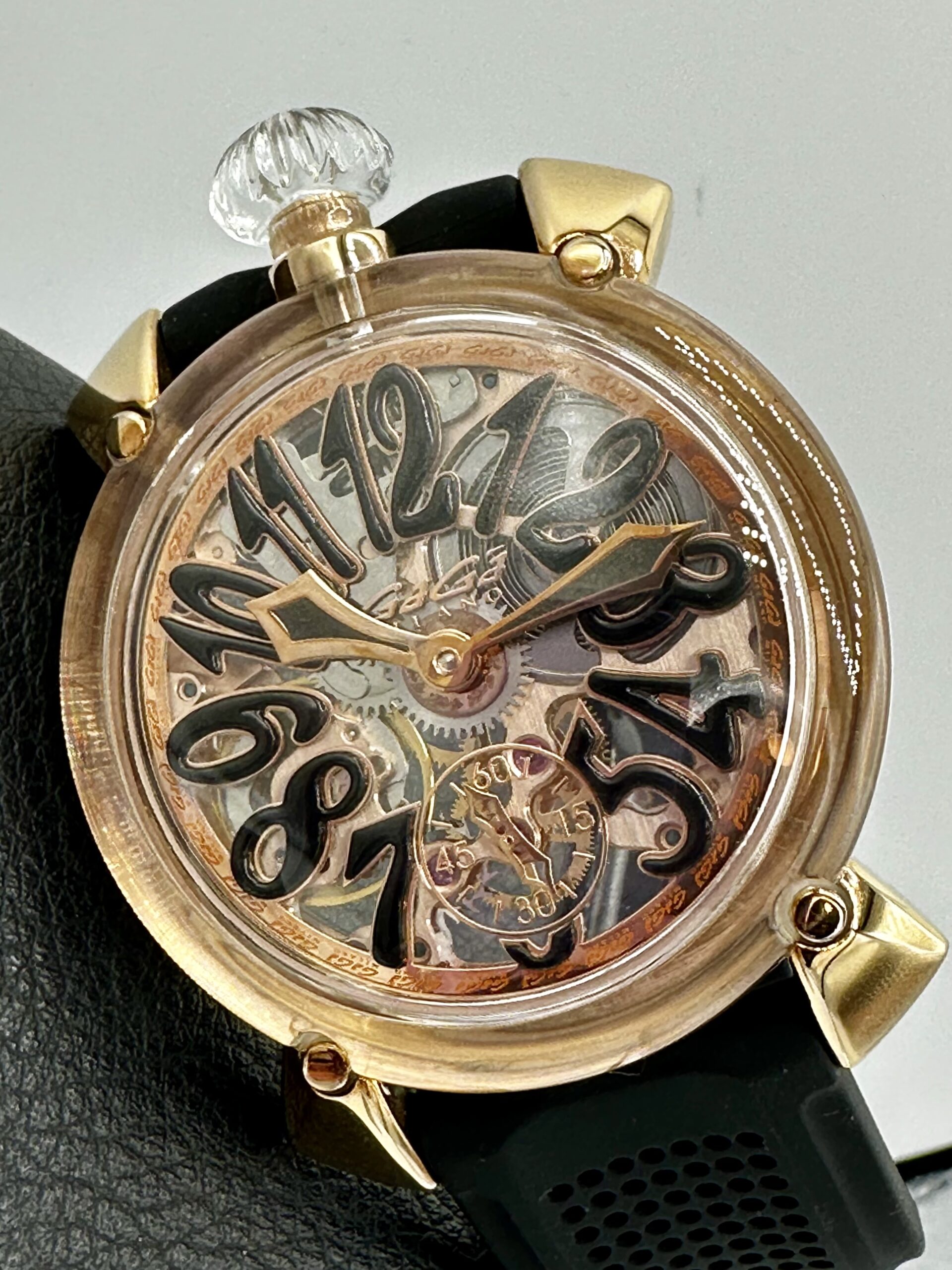 GaGa Milano Manuale 48 Crystal Rose Gold Plate Swiss ETA 6497