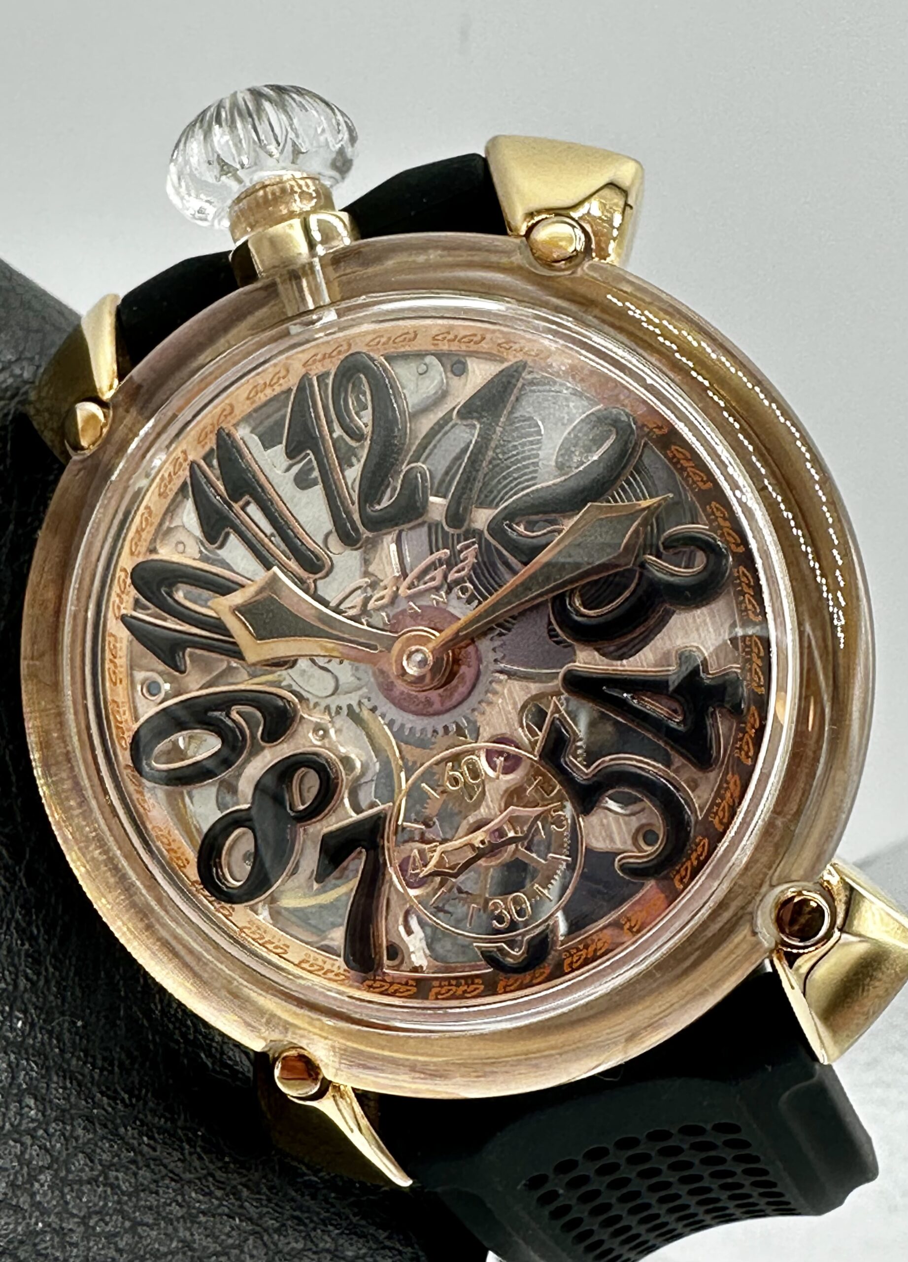 GaGa Milano Manuale 48 Crystal Rose Gold Plate Swiss ETA 6497