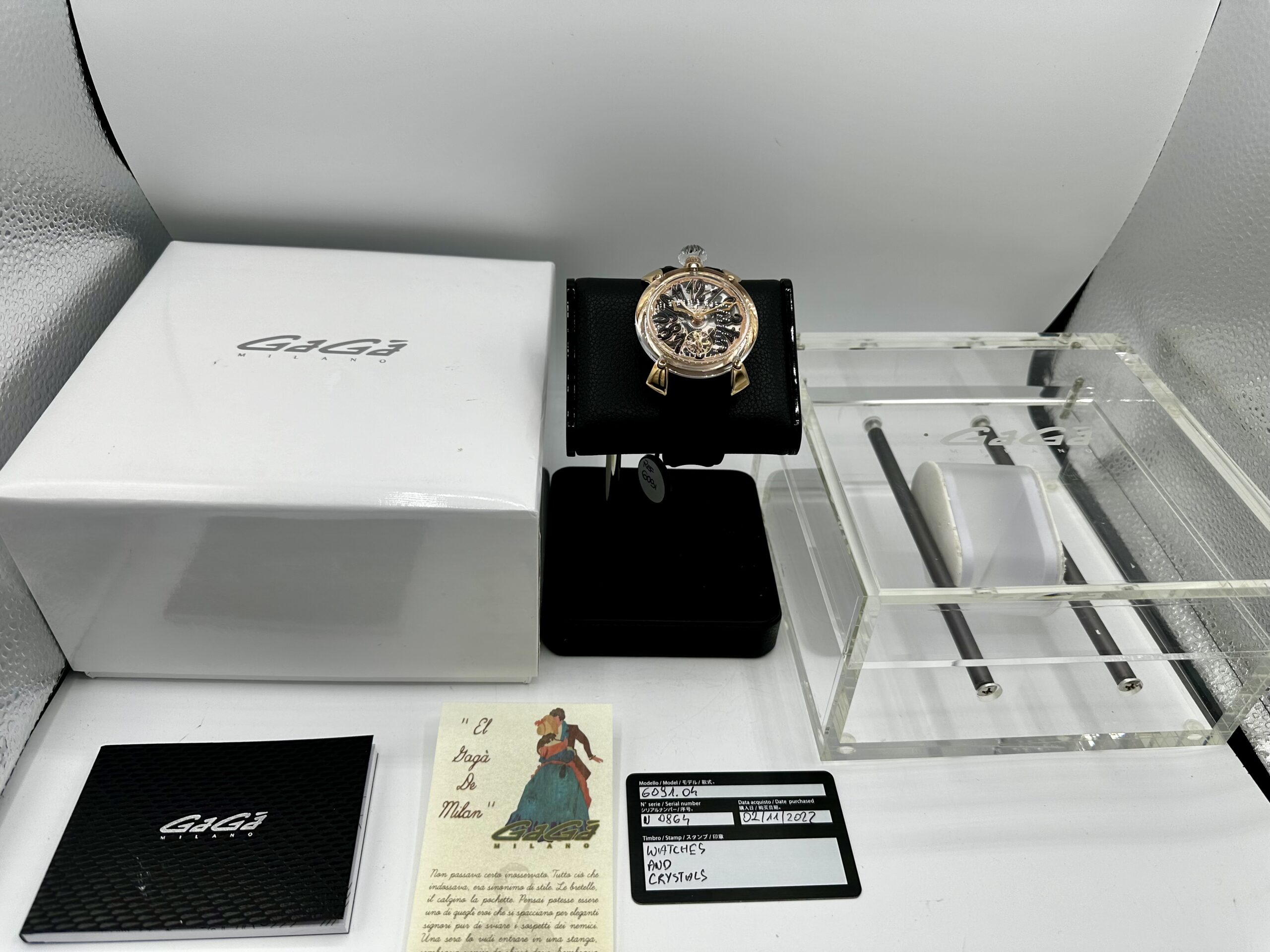 GaGa Milano Manuale 48 Crystal Rose Gold Plate Swiss ETA 6497