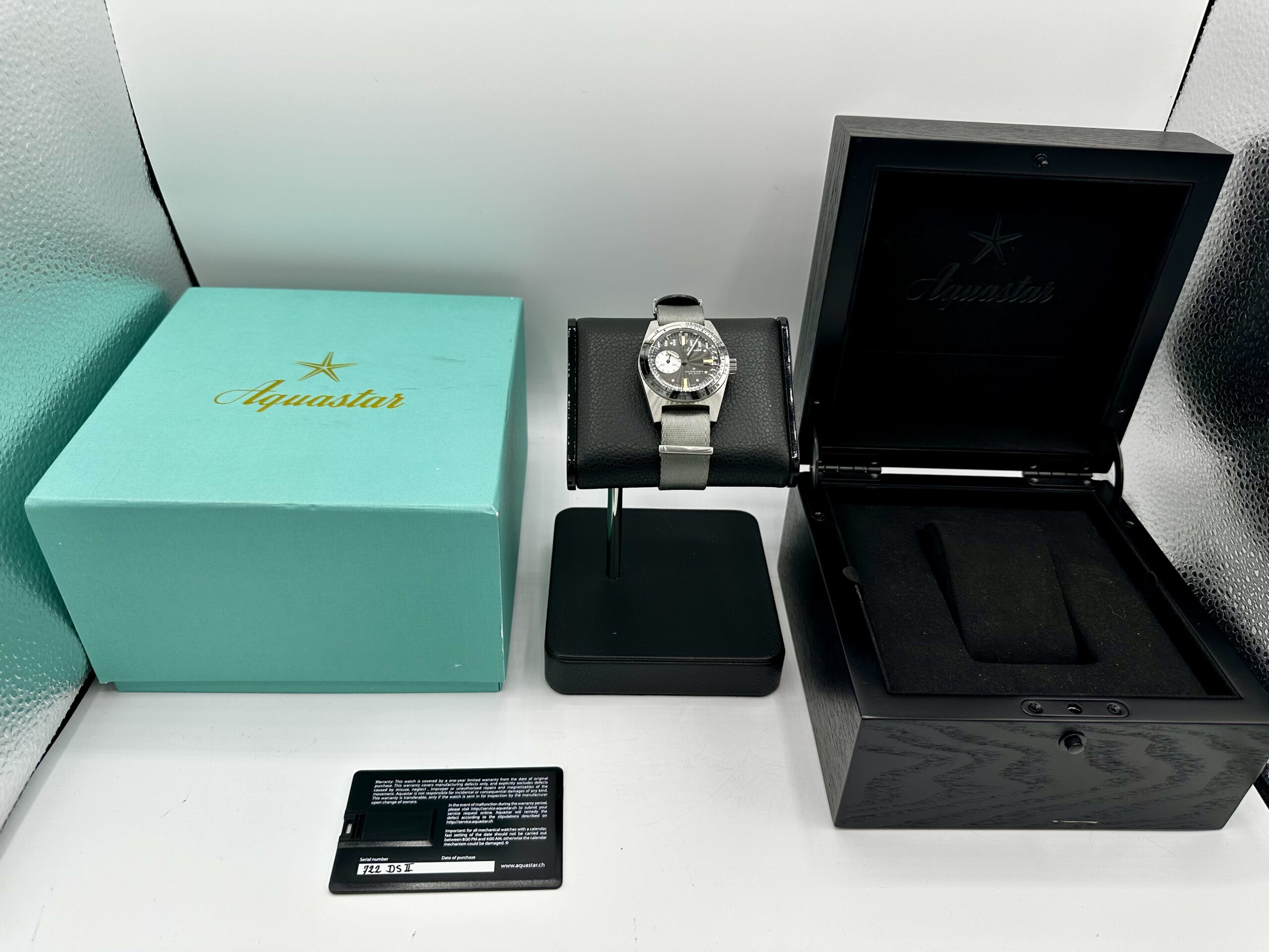 AQUASTAR DEEPSTAR II STEEL GREY DIAL SWISS AUTOMATIC 37MM