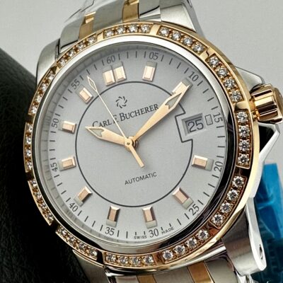 Carl F. Bucherer Patravi AutoDate Brand New 18k Rose Gold & Steel Diamonds 38mm