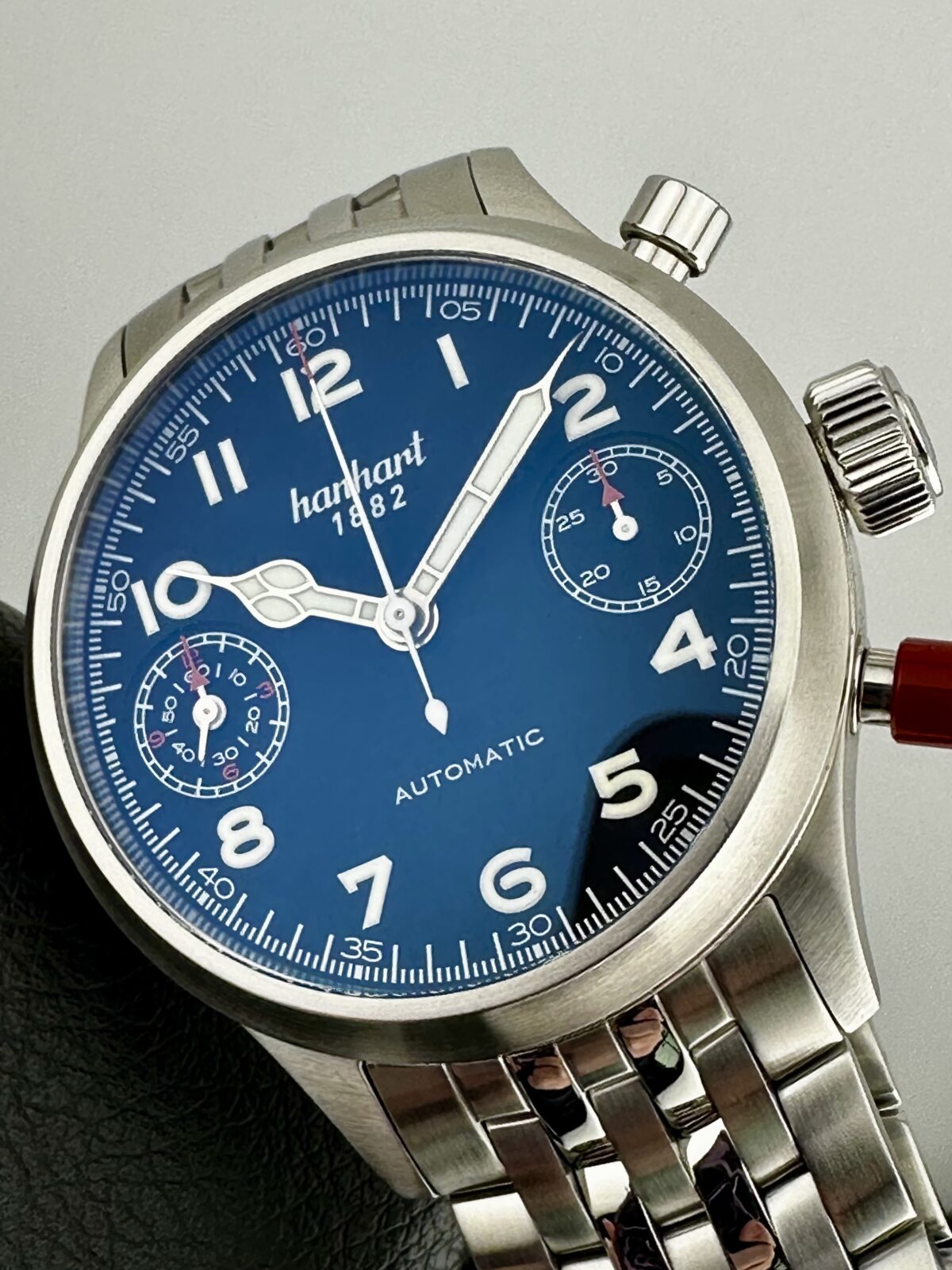 HANHART Pioneer TwinDicator Chronograph Black Smooth Bezel 45mm Bracelet & Strap