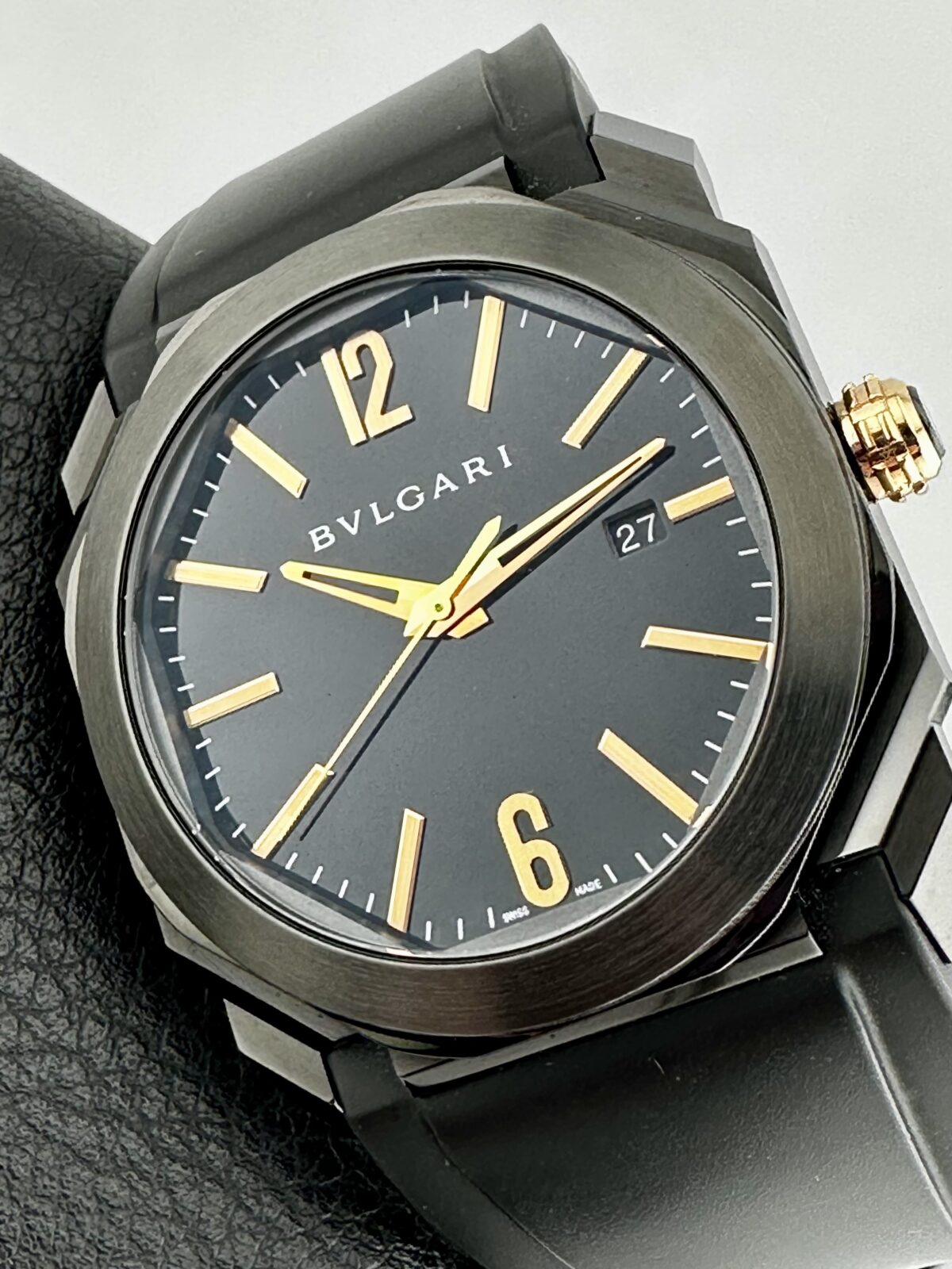Bvlgari Octo BGO 41 S DLC Black Steel 18k Rose Gold Crown Swiss Automatic