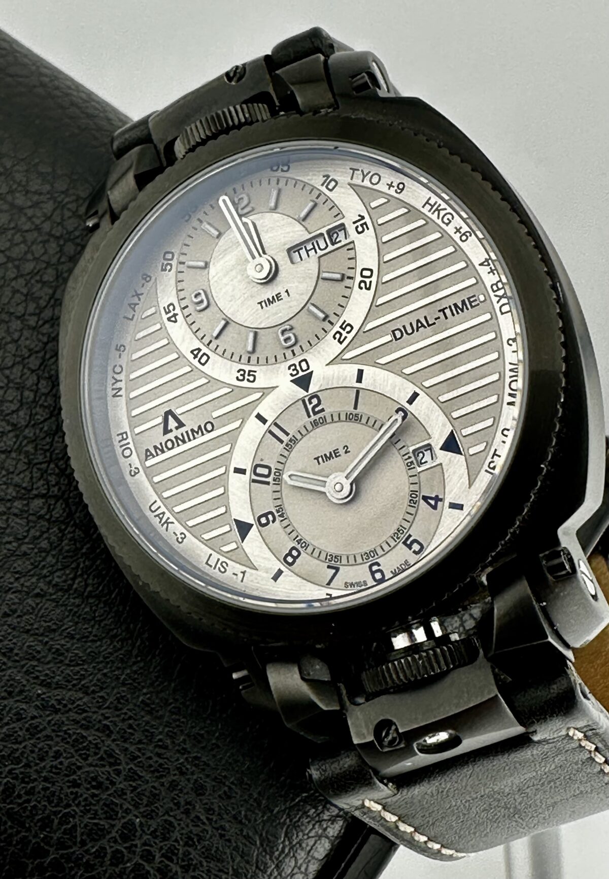 ANONIMO Militaire Automatic DUAL TIME Brushed DLC Stainless Steel 43mm AWESOME