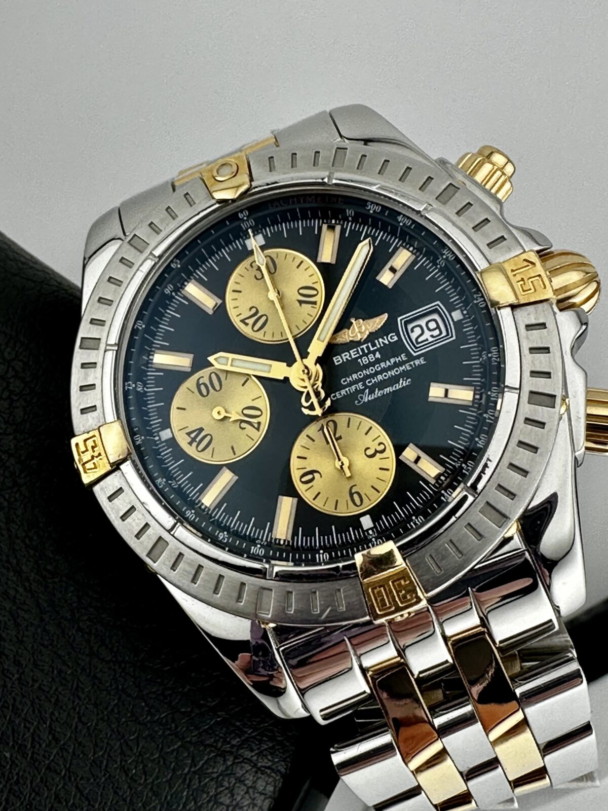 BREITLING Chronomat Evolution 18k Gold & Steel Bracelet Black Dial B13356