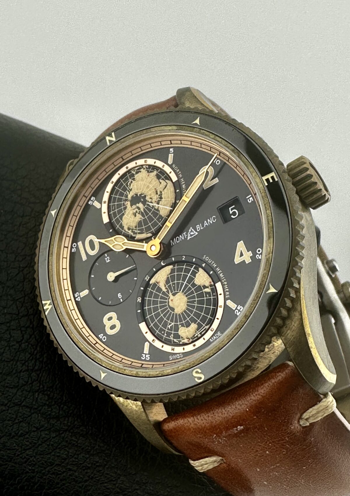 MONTBLANC 1858 GEOSPHERE LIMITED EDITION BRONZE CERAMIC WORLD TIMER 42mm SWISS